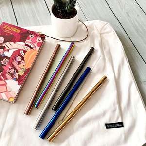 Juego de Pajitas Reutilizables Diarias de Acero Inoxidable 304 (18/10) Rectas y Curvas con Cepillo Limpiador en Estuche, Venta al por Mayor en India - Product Image 3