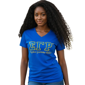 T-shirt personnalisé Sigma Gamma Rho pour femme, col en V, manches courtes, coton, décontracté, streetwear, logo personnalisé, vente en gros - Product Image 1