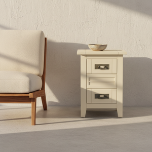 Table basse moderne avec 2 tiroirs en bois d'hévéa blanc MDF, meuble de salon durable, mobilier de maison, couleur crème - Product Image 2