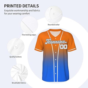 Maillots de baseball et de softball personnalisés respirants pour équipes, 100 % coton biologique, impression sérigraphique, séchage rapide, col en V, haute qualité - Product Image 6
