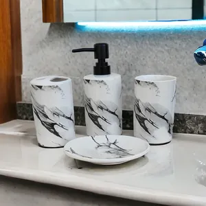 High on Demand Black and White Marble Patterned Luxury Eco-Friendly Bathroom <b>Set</b> <b>Soap</b> Dispenser and Wash Storage <b>Set</b> - Product Image 2