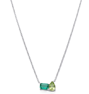 Collar Minimalista con Colgante de Dos Piedras, Esmeralda, Peridoto y Diamante, Oro Sólido de 10K o 14K, Elegante Joyería Fina para Aniversario o Promesa - Product Image 1