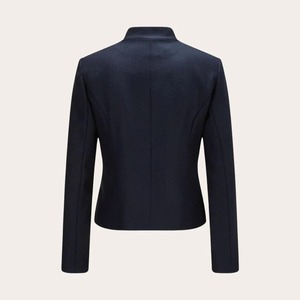 Camisa Chaqueta Azul Oscuro con Cuello Mandarín, Cierre de un Solo Botón, Color Sólido, Corte Ajustado, Manga Regular, Invierno, Casual, Bordada, para Hombre - Product Image 2