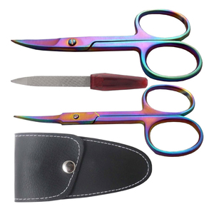 Kit professionnel de ciseaux à ongles courbes et à pointe flèche pour cuticules, ciseaux manucure arc-en-ciel avec lime métallique et accessoires - Product Image 1