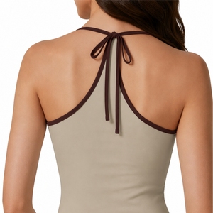 <b>Women</b> Premium Halter Cami Backless Slim Fit Ribbed Knitted Short Sleeveless Summer Wear Tank Top - Product Image 6