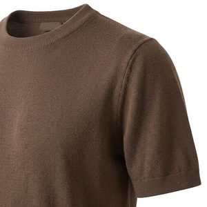 เสื้อยืดแขนสั้นคอกลมสีน้ำตาลสำหรับผู้หญิง ผ้าถัก 100% ผ้าฝ้าย สวมใส่สบายในฤดูร้อน ระบายอากาศได้ดี สีพื้น ทรงปกติ - Product Image 2