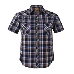 เสื้อเชิ้ตคาวบอยแขนสั้น OEM 2026 สำหรับผู้ชาย กระดุมมุก ลายสก็อต มีกระเป๋าสองช่อง - Product Image 1