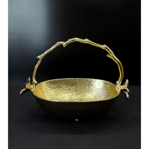 Hot Sale Handmade Polished Glam Gold Aluminum Footed Compote Bowl Hammered Texture Pedestal <b>Stand</b> Exquisite <b>Bird</b> Handle Design - Product Image 4