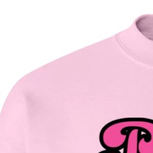 Sudadera de cuello redondo con estampado Pink Pinky Up, manga larga, puños acanalados, informal, de forro polar para mujer, estilo urbano a la moda - Product Image 2
