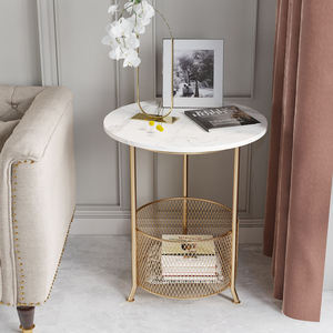 Mesa Auxiliar con Tapa de Mármol, Estructura de Metal Dorado, Cesta de Almacenamiento, Soporte para Café o Plantas, Mueble Moderno para Sala de Estar, Sofá, Hogar - Product Image 2