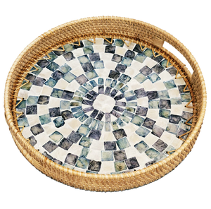 ถาดหวายลายมุกสุดหรู ถาดใส่อาหาร ถาดจัดเก็บของใช้ในห้องนอน ห้องน้ำ - Product Image 1