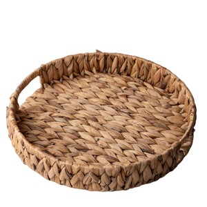 Handwoven Round Rattan Serving Tray with Wooden <b>Handles</b> Eco-Friendly <b>Wicker</b> Storage <b>Basket</b> for Coffee Table Breakfast - Product Image 2