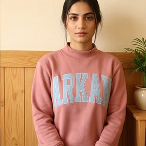 <b>Women's</b> <b>Red</b> Turtleneck <b>Sweatshirt</b> With Arkan Letter Wholesale Custom College Mock Neck <b>Sweatshirt</b> Gingham Embroidery Logo Campus - Product Image 2