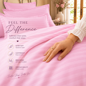 Luxury Soft Baby Pink 100% Cotton 210 TC Striped Bedsheet | Premium Breathable And Soft Quality <b>Bedding</b> <b>Set</b> for Elegant Bedrooms - Product Image 2