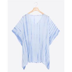 Minivestido Kaftán de Playa Tejido de Viscosa Ecológica con Teñido Anudado Estilo Bohemio, Cuello en V, Mangas Murciélago, Borlas y Transpirable - Product Image 4