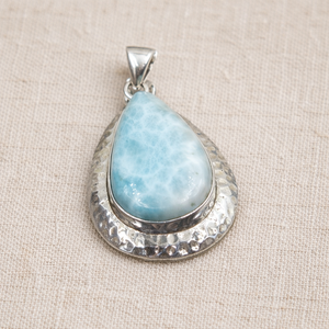 Natural Larimar Gemstone 925 Sterling Silver Handmade Hammered Design Teardrop Pendant <b>Boho</b> Statement Jewelry Gift For Women her - Product Image 6