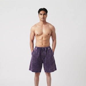 <b>Men's</b> Acid <b>Wash</b> Sweat Shorts 100% Cotton Fleece Mid Elastic Waist Closure Casual Training Gym Fitness Street Wear Shorts <b>Men's</b> - Product Image 1