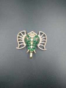 Elephant Shape Enamel Silver Gold Plated Green Enamel Rhinestone Brooch <b>Pins</b> Unisex Wedding Fashion Accessory for Party - Product Image 2