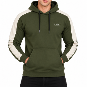 เสื้อฮู้ดผู้ชาย SINEWY สีเขียวมะกอก แขนเสื้อแบบแร็กแลน มีกระเป๋าเสื้อ สวมใส่สบายๆ ในฤดูใบไม้ร่วง ผลิตจากโพลีเอสเตอร์/คอตตอน เฟรนช์เทอร์รี่ ปักลาย - Product Image 5