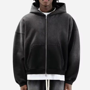 Sudadera Unisex de Algodón 100% con Cremallera, Estilo Vintage, Lavado Ácido, Bordada, de Corte Holgado y Hombros Caídos, para Hombre, OEM/ODM - Product Image 4