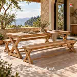 Rustic Solid Teak <b>Wood</b> Outdoor <b>Garden</b> <b>Bench</b> Long Wooden Backless <b>Bench</b> X Leg for Patio Villa Hotel Restaurant Furniture - Product Image 1
