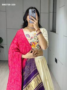 New Arrival Crush Vichitra with Semi <b>Beads</b> Embroidered with Traditional Motif Design Can-can Lehenga-Choli Set Indian Supplier - Product Image 6