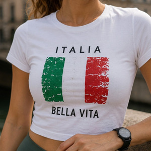 T-shirt court ajusté en maille polyester élasthanne pour femme, style Y2K, motif drapeau, personnalisable - Product Image 4