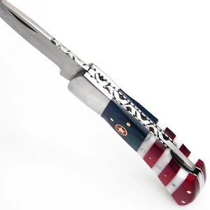 Couteau pliant en acier inoxydable et acier Damas, manche en bois avec drapeau du Texas, pour la poche, EDC, la chasse, le camping, support ODM OEM - Product Image 2