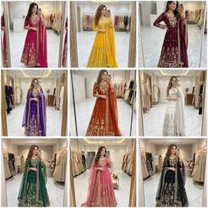 Nuevo Diseño Fox Georgette con Bordado y Lentejuelas de 5mm, Conjunto de Gown, Pantalón y Dupatta, Listo para Usar, Largo hasta el Suelo, para Fiesta, de Secado Rápido y Elástico - Product Image 1