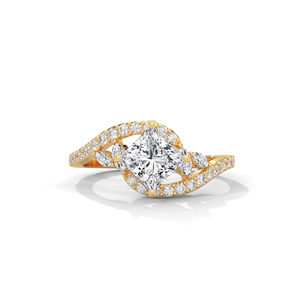 Bague de fiançailles en or jaune avec diamant, couronne ovale, halo, bijoux de mariée - Product Image 1