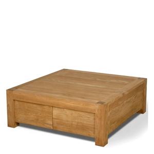 Mesa de centro de madera de teca de estilo nórdico con 2 cajones, mesa central de vidrio redonda para el hogar, muebles de sala de estar, uso de comedor - Product Image 1