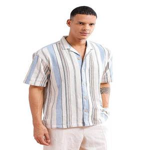 Camisa nueva, venta al por mayor, camisa informal de manga corta con cuello cubano bordado de cuello contrastante de verano para hombre - Product Image 1