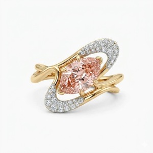 Bague Halo en Or Pur 18K Torsadée avec Coupe Marquise, Pierres Diamantées Naturelles et Pavé de Diamants Rose Intense Fantaisie, Collection Luxe Élégant - Product Image 6