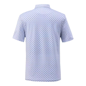 Polo pour homme à imprimé géométrique bleu, manches courtes, fermeture boutonnée, style décontracté, tissu en polyester respirant, haut de golf - Product Image 2