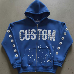 เสื้อฮู้ดซิปผ้าฟลีซเทอร์รี่หนานุ่มแบบสั่งทำพิเศษ ดีไซน์ประดับหมุด พร้อมโลโก้พิมพ์นูน ทรงโอเวอร์ไซส์ บ็อกซี่ฟิต สำหรับผู้ชาย ฤดูหนาว - Product Image 3