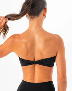 Soutien-gorge de sport sans bretelles pour femme, noir uni, maintien moyen, vêtements de yoga, spandex, polyester - Product Image 2