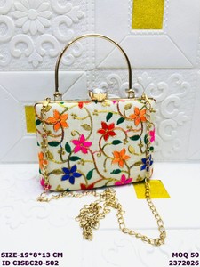 Designer Women Evening Clutch Purse with Embroidery and <b>Sequins</b>, Metal Frame <b>Handbag</b> for Wedding Party Festive Wear - Product Image 3