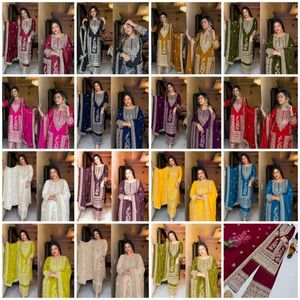 Chinon Silk Suit Set Women Designer Salwar Suit <b>Sequin</b> Embroidery Dress Coding Work Kurta <b>Pant</b> Dupatta Set Moti Work Ethnic Wear - Product Image 4