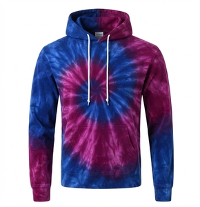 Sweat-shirt à capuche tie-dye pour homme, coupe oversize, 100 % coton tricoté, décontracté, automne, avec poches, motif numérique en strass, bleu - Product Image 1