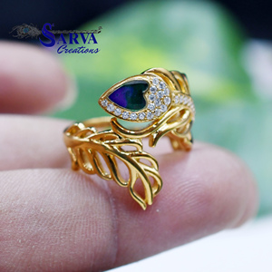 Luxury Blue Enamel Heart <b>Ring</b> <b>Gold</b> Plated 925 Sterling Silver Moissanite Accent Leaf Design Statement <b>Cocktail</b> Jewelry for Women - Product Image 4