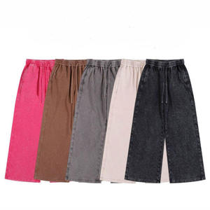 Pantalones Culottes de Algodón para Mujer, Cintura Media, con Cordón, Holgados, Largos hasta la Rodilla, Color Liso, Casuales, Tejido Liso Teñido, Tipo Ajustado, Primavera - Product Image 1