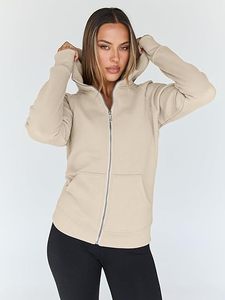 Sweat-shirt à capuche zippé pour femme, coupe classique, couleur unie, en coton et fibre de bambou tricotée, idéal pour l'automne - Product Image 1