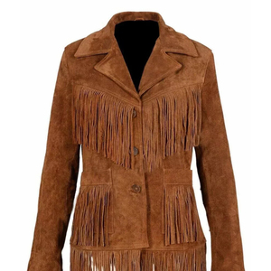 Custom 100% Genuine Cow Suede <b>Leather</b> <b>Women</b>’s Fringes <b>Jacket</b> Western Style Premium Suede Private Label OEM Manufacturer - Product Image 5
