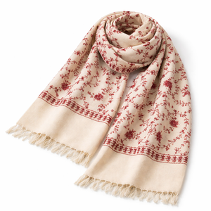 Bufanda de lana para hombre, bordada a mano, diseño de puntos rojos, suave, color crema, cálida, formal, informal, ideal para regalo, venta al por mayor - Product Image 1