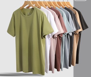 T-shirt en coton uni 180g avec logo personnalisé OEM, sérigraphié, en coton Spandex, manches courtes, couleur unie, effet porcelaine glacée - Product Image 6