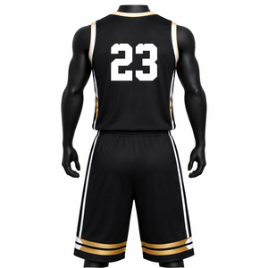 Ensemble Maillot et Short de Basketball Noir et Or, Tenue d'Équipe Respirante, Uniforme Athlétique Taille Adulte, Kit de Basketball à Prix Réduits, Vente Chaude - Product Image 2