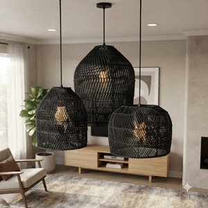 Abat-jour en osier tressé naturel fait main, couvercle de lampe suspendue en rotin, décoration bohème pour la maison - Product Image 6