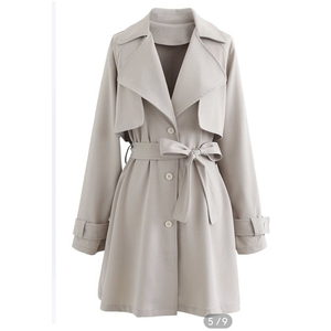 Elegant Women's Racer Jacket Casual Solid Color Turn-down Collar Belted Medium <b>Length</b> <b>Full</b> Sleeve <b>Waterproof</b> Polyester Material - Product Image 1