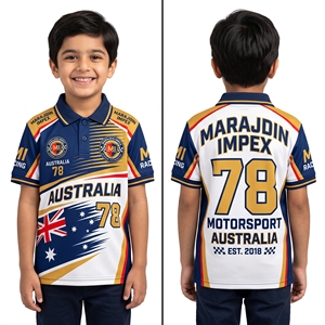 เสื้อผู้ชายแบบกำหนดเองสำหรับทีมแข่งออสเตรเลีย เสื้อกีฬาพิมพ์ลายแบบ Sublimation พร้อมโลโก้ ชื่อ และหมายเลขส่วนตัว ผ้าฝ้าย 100% - Product Image 1