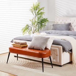 Panca Moderna in Ecopelle per Vanità, Pouf Imbottito Morbido con Gambe Dorate per Ingresso, Sala da Pranzo e Cucina - Product Image 5